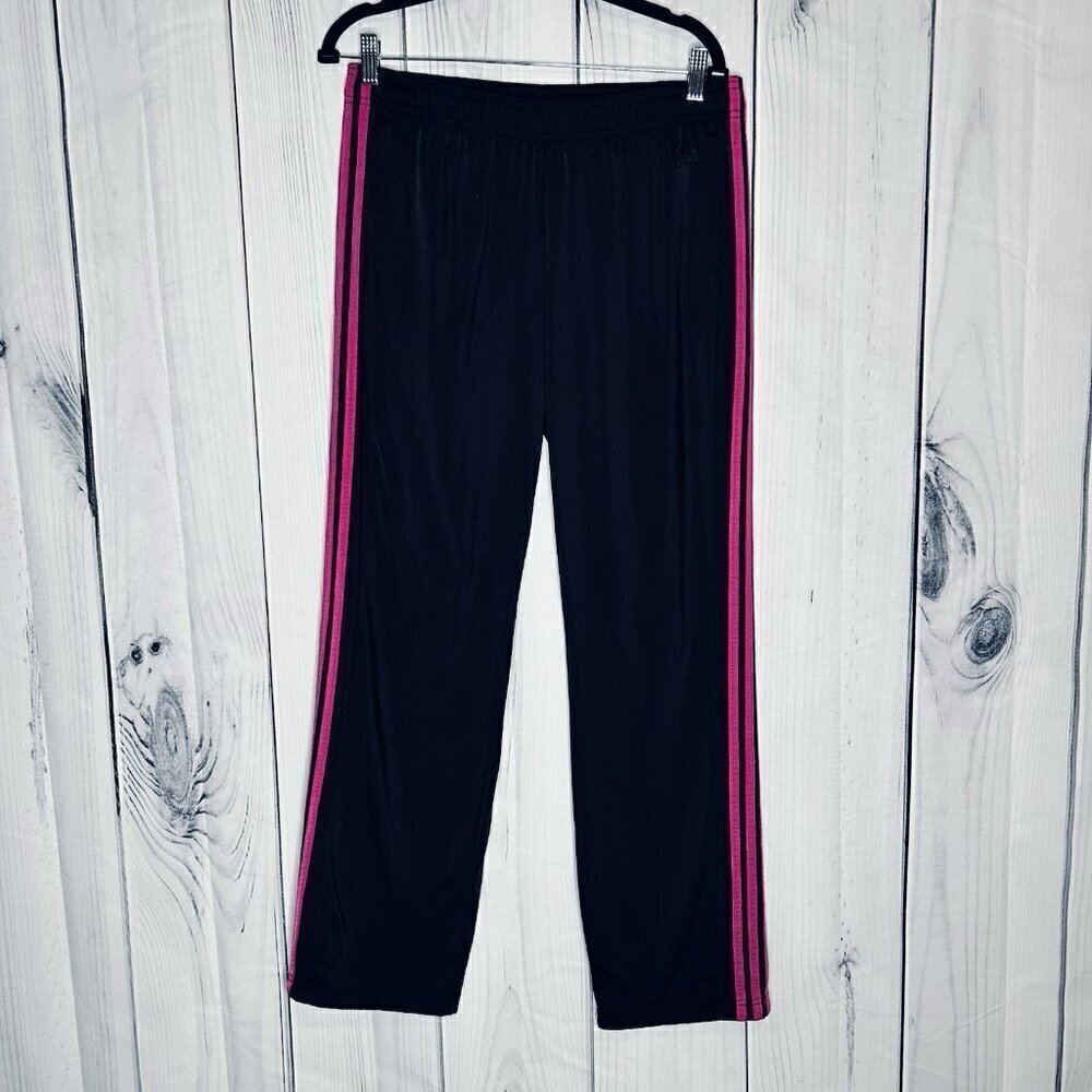 Adidas Jersey Track Pants Womens Sz L (32x30) Black Pink Active Sport Gym